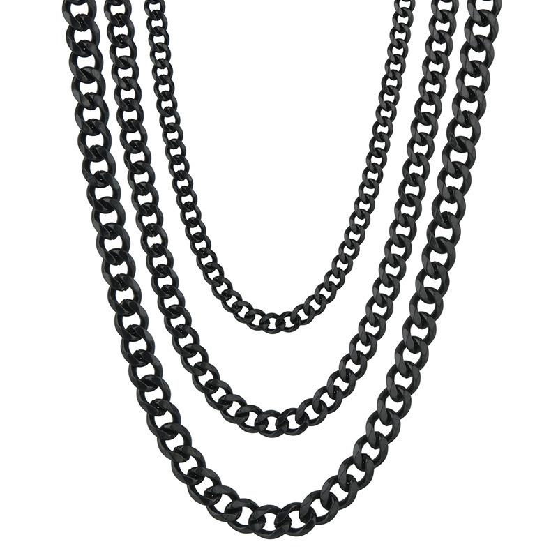 Stainless Steel Cuban Chain Necklaces For Men Women 3.5MM 5MM 7MM Black Gold Color Solid Curb Link Chain Punk Fashion Jewelry