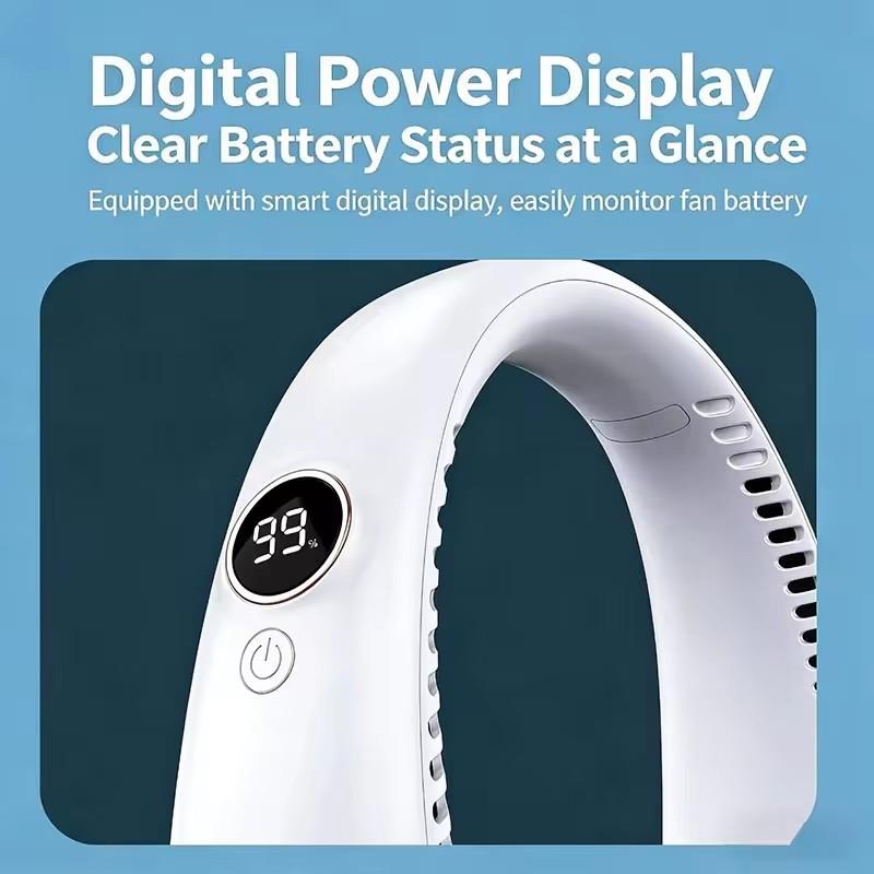 2026 New Best Sellers Wearable Neck Fan Portable Air Conditioner Bladeless Neck Fan Air Cooler 5 Gears and LED Display Screen