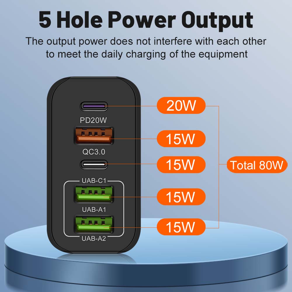 80W USB Charger PD Fast Charging Type C Mobile Phone Adapter For iPhone 15  Quick Charge EU/US/UK Plug Wall Charger