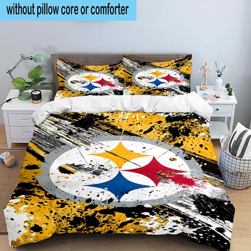 Pittsburgh Steelers Logo Art 3PCS Bedding Set 2D Printing (Includes 1 Duvet Cover + 2 Pillowcases Coreless), Bedroom decor,Fan Gift