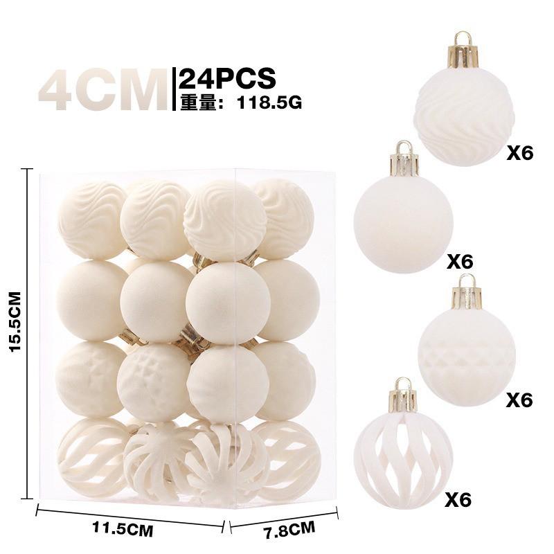 6cm Flocked Christmas Balls 24pcs Luxury Vintage Burgundy Tree Ornaments