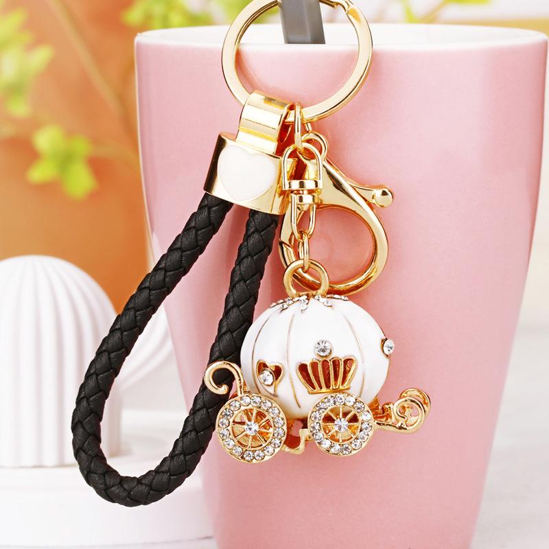 Europe And America Sale Rhinestone Pumpkin Carriage Diamond Studded Advanced Exquisite Bag Pendant Keychains Bag Charm