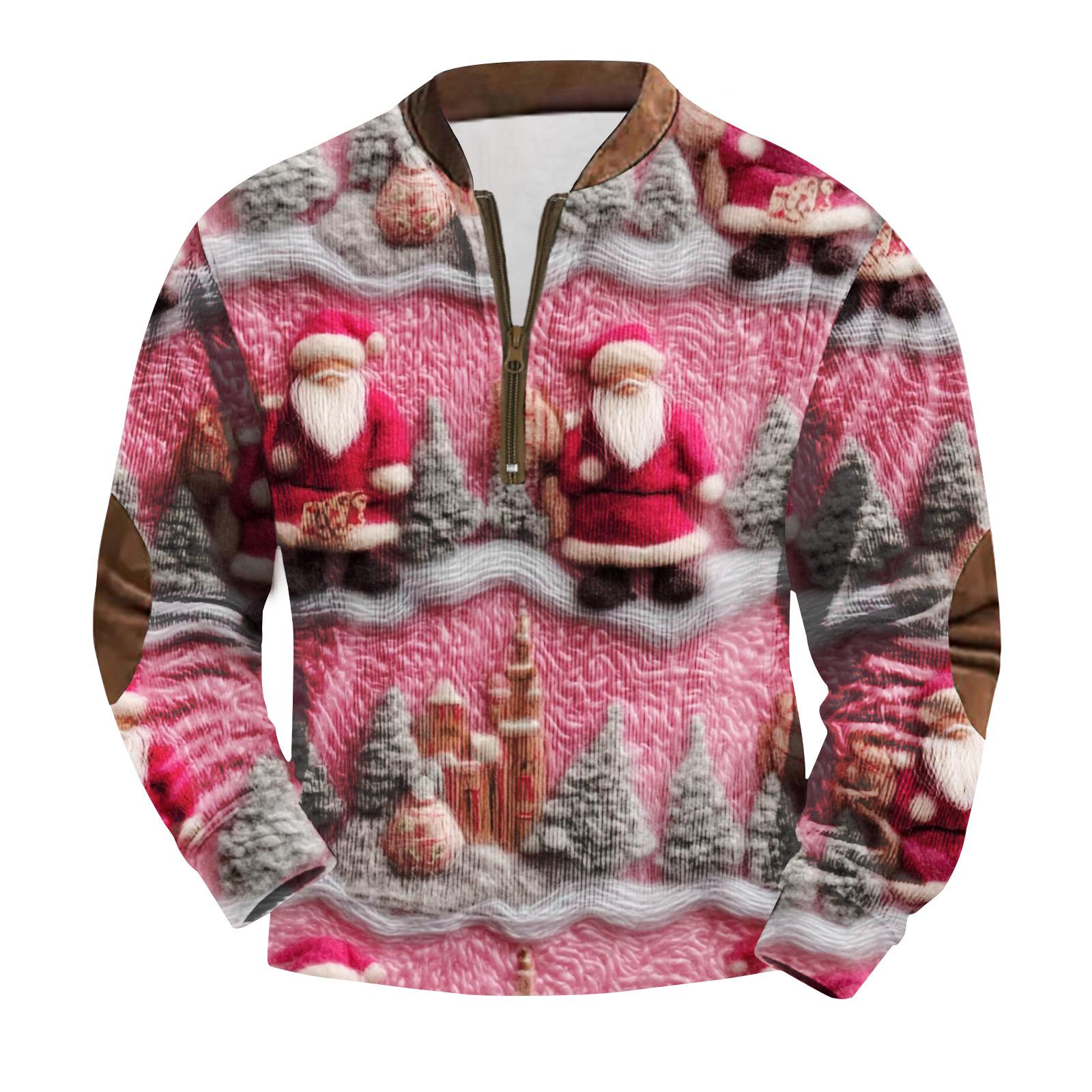 

Мужская модная вельветовая рубашка на молнии с рождественским принтом XXL розовый