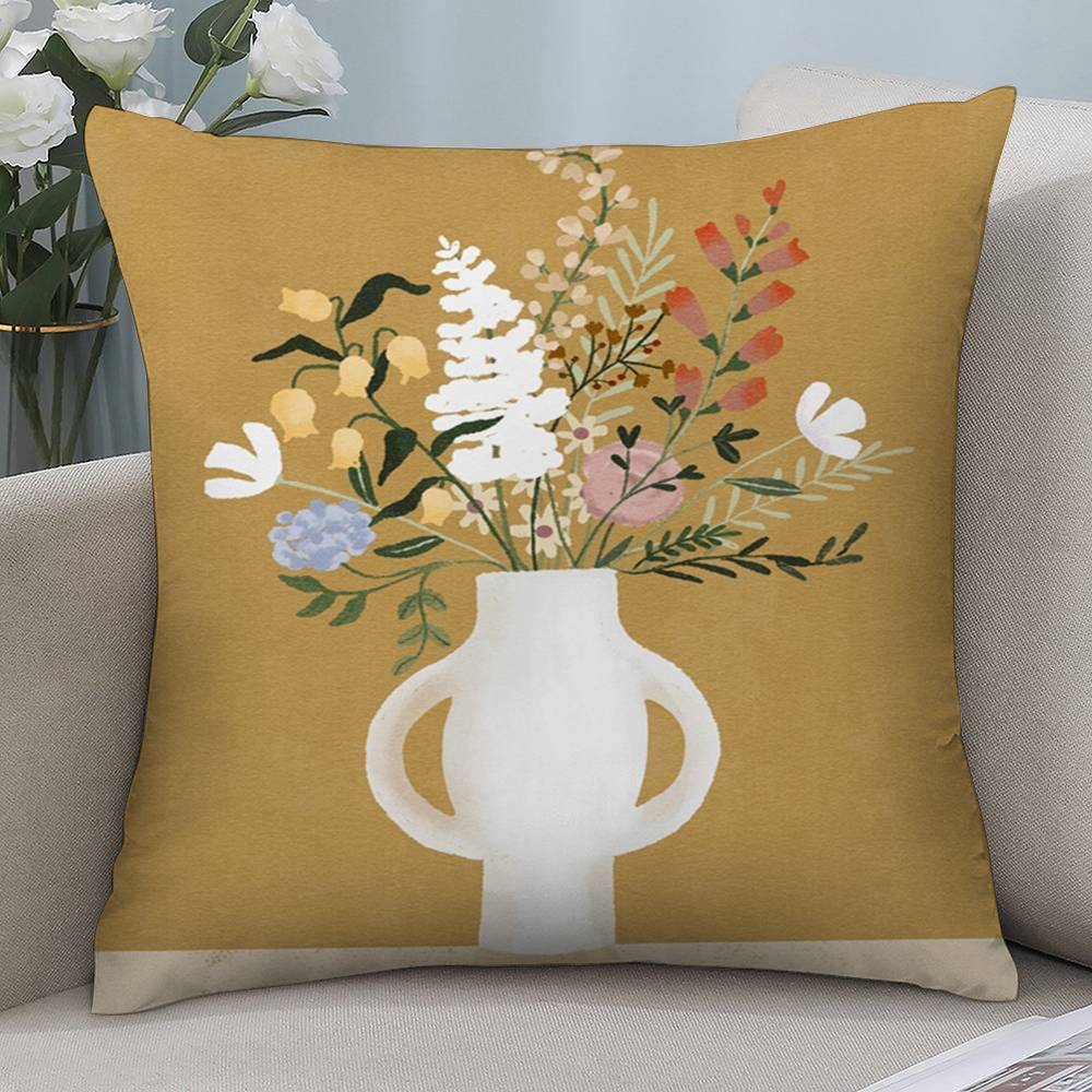 Art Flower Vase Pillow Case Short Plush Double-sided Print Square Throw Pillow Covers Sofa Home Cushion Decor
