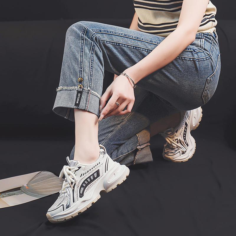 New Women's Shoes Summer Breathable Clunky Sneakers Women's Platform Casual Sneaker Board Shoes Non-Slip Running Shoes Men