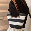 Polyester Randig Vävd Toteväska Stor Kapacitet Sommar Strandhandväska Shopping Stråväska Semester