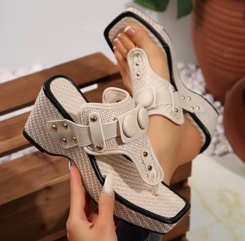 Summer Women Footwear Sandalias Clip Toe Platforms Sandals Rivet Metal Buckle Slip on Wedge Sandal Size35 43 Zapatos De Mujer