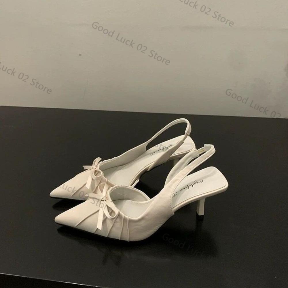 

Fashion 2025 Women Sandals with French Toe Cap Thin Heel Shallow Mouth Pointed Toe Small Follow-up Shoes Women Shoe Temperament 40 белый