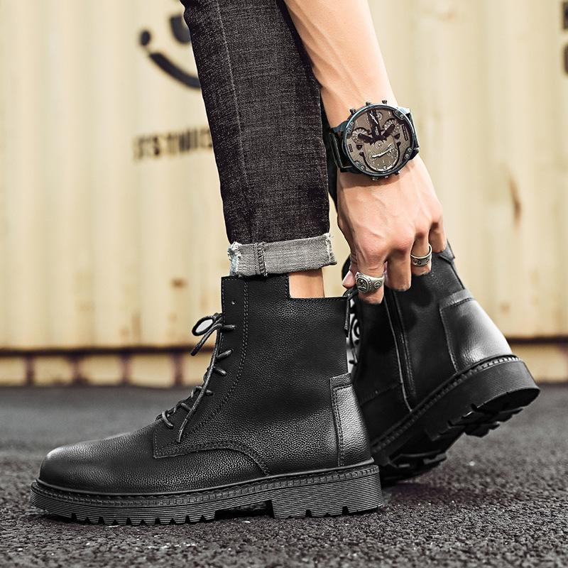 Fashion Men's Round Toe High Top Leather Shoes Trendy Minimalist Lace Up Style Daily Office Party Outdoor Autumn and Winter Men's Boots