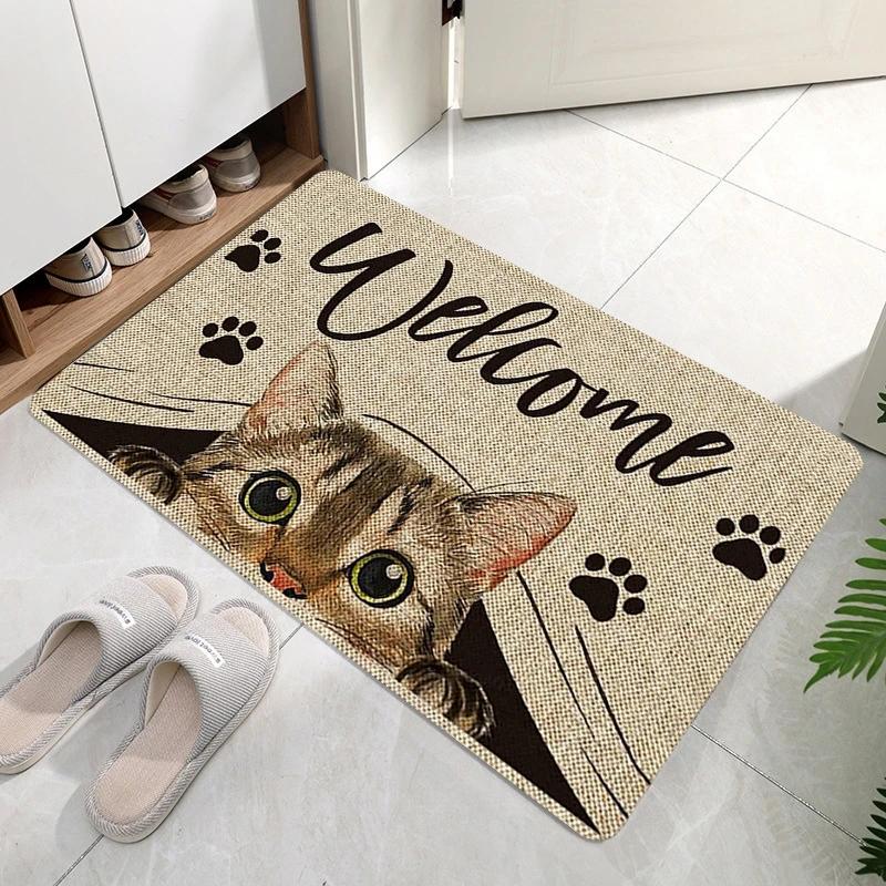 Funny Cute Cat Welcome Doormat Machine Washable Anti-slip Floor Mat Home Decor Living Room Bedroom Kitchen Entrance Foot Mats