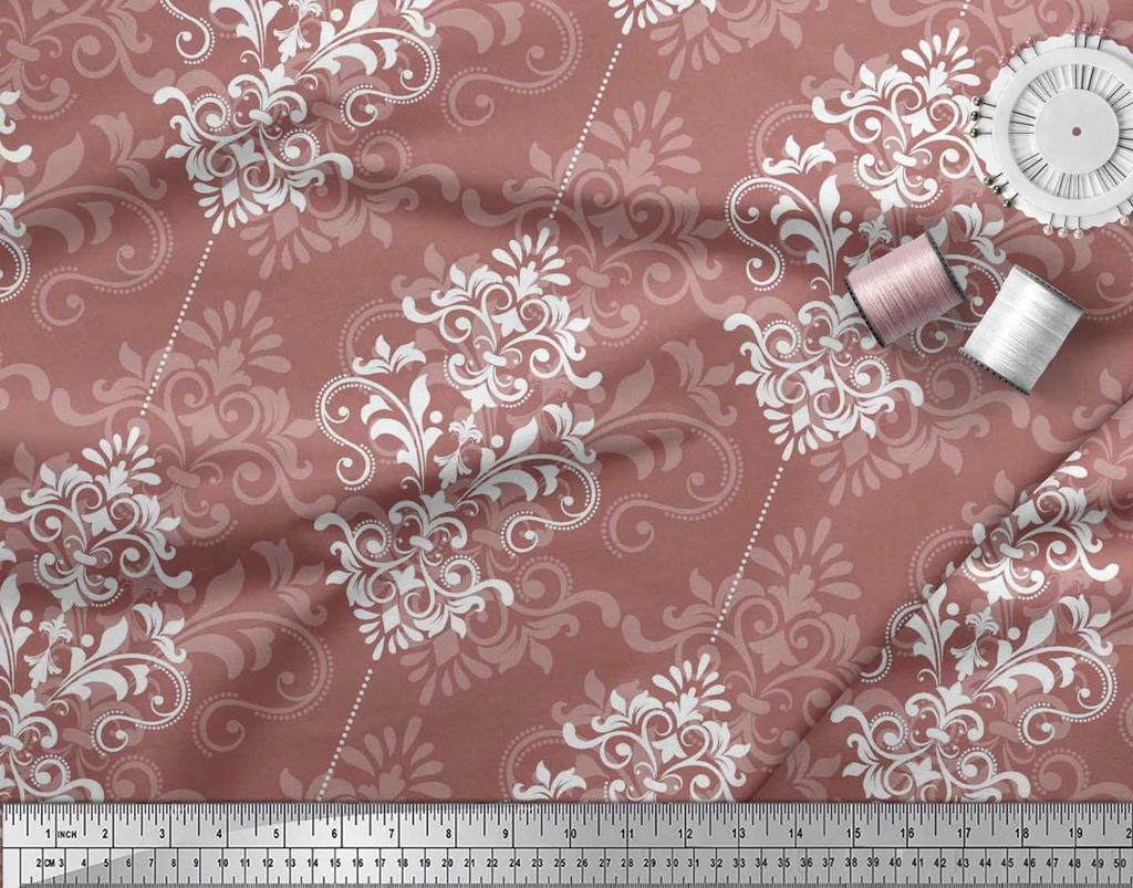 Soimoi Japanischer Krepp-Satin-Stoff mit filigranem Damast-Druck, Meterware, 42 Zoll
