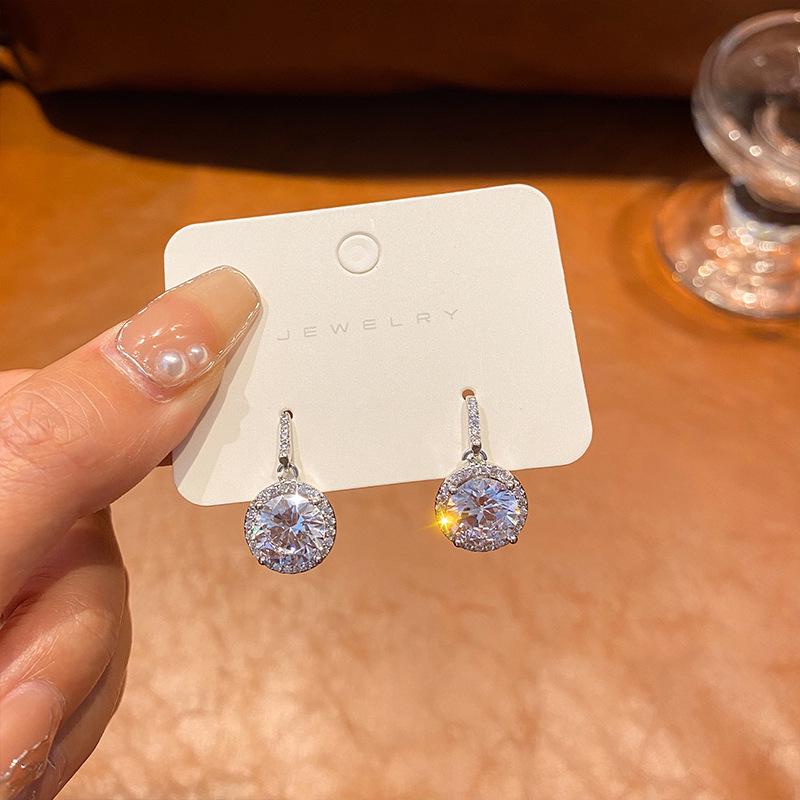 High-End European & American Style Luxury Zircon Round Drop Earrings with Korean Stud Design and Women s Ear Hooks