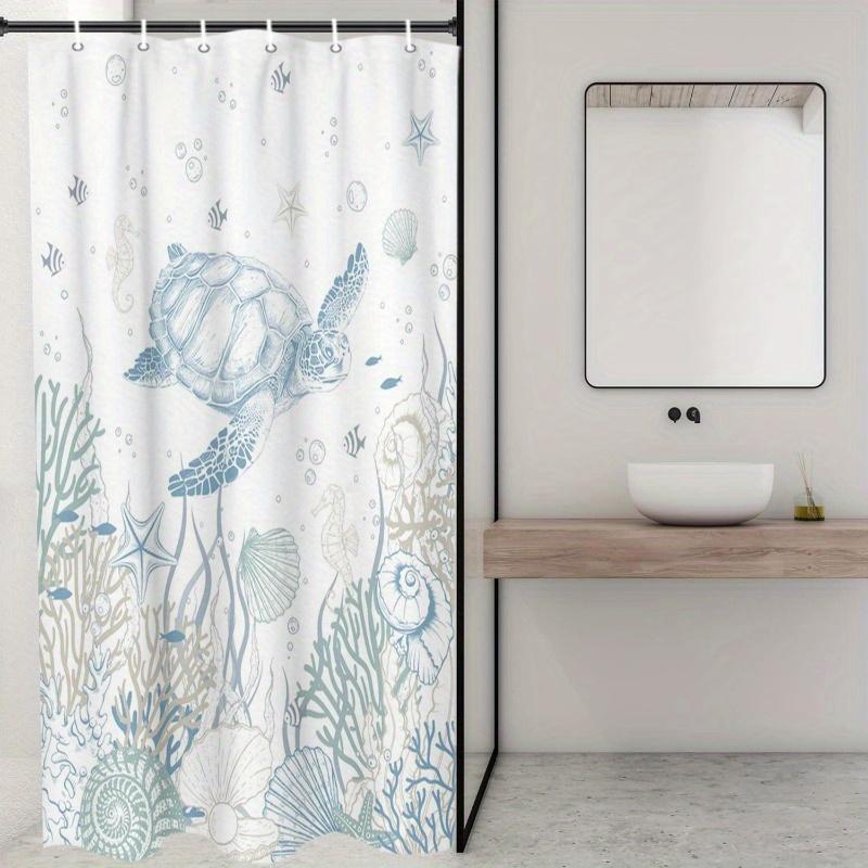 1 Summer Turtle Shower Curtain - Coastal Theme Undersea World Bathroom Decor, Polyester, with Turtle and Coral Pattern