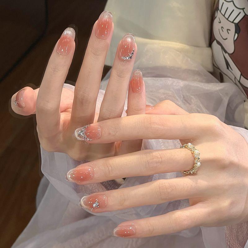 Ks Nail Art Wearable Nails Short Style 2026 New Model High-End Super Popular Cat Eye Handmade High-Quality Nude Color Stunning Nail Pieces