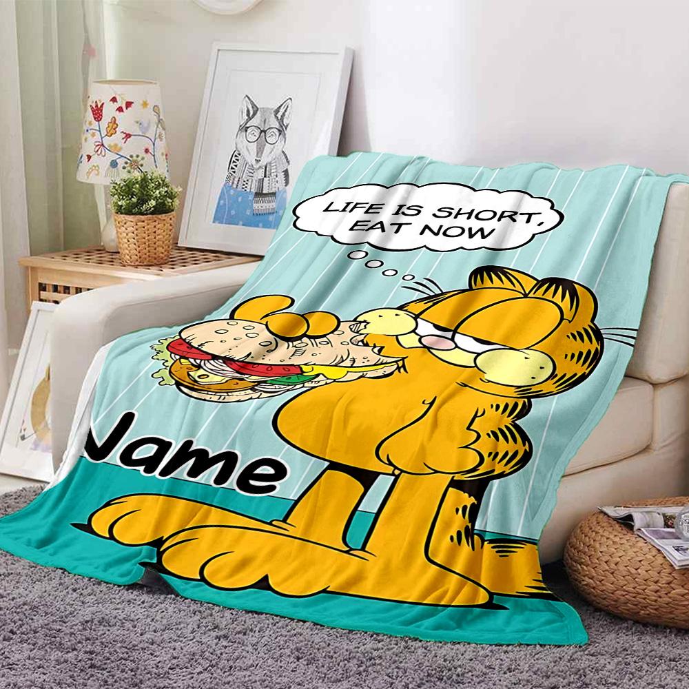 Custom Name Garfield's Quick Meal flannel Blanket for Super Soft Cute Comfort Blanket for Travel Bedding Couch Sofa Blanket