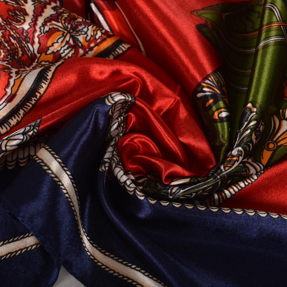 Winter Blue Red Silk Scarf Hijab Ladies Fashion Accessories Satin Square Scarves Foulard Spring Fall Head Scarves Shawls 90*90cm