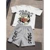 2026 Summer American Men's T-shirt Set for Outdoor Sports Fashion Casual Soft Breathable with 3D Letter Pattern Printing