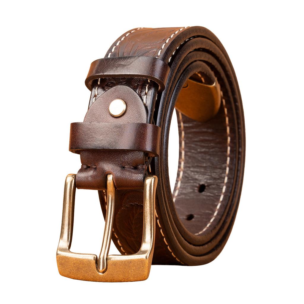 Men'S First-Layer Cowhide Belt Solid Copper Buckle Casual Simple Pin Buckle Leather Belt Business Middle-Aged And Young Men'S Belt