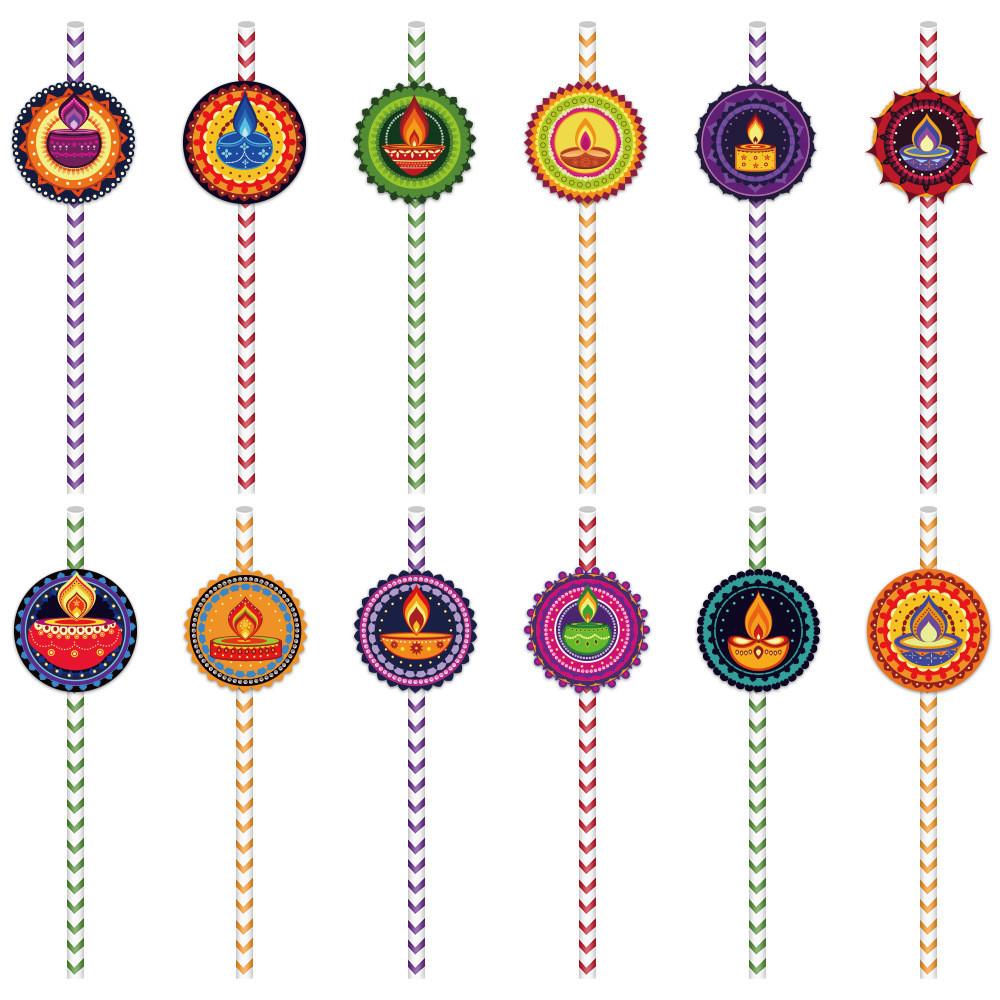 Party Disposable Diwali Paper Straw For Festive Table Setting And Event Decor