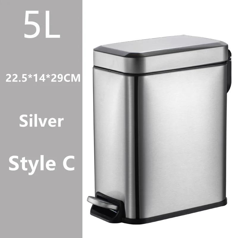 

Новый 5-литровый мусорный бак из нержавеющей стали с бесшумной крышкой для кухни, домашнего офиса, ножная педаль, автоматический мусорный бак 5L