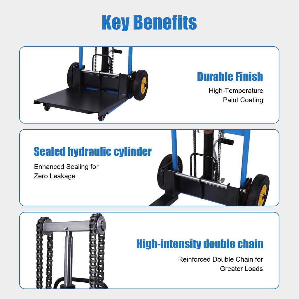 450 Lbs Portable Manual Handling Stacker 2 Universal Wheels Manual Forklift Material Stacker for Garage Warehouses and Factories