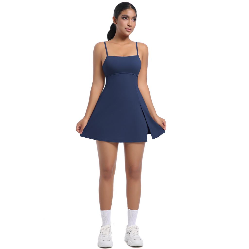 Anti Glare Base Sports Dress With Chest Cushion, Breathable Outdoor Golf Backless Camisole, Yoga Tennis Skirt For Women