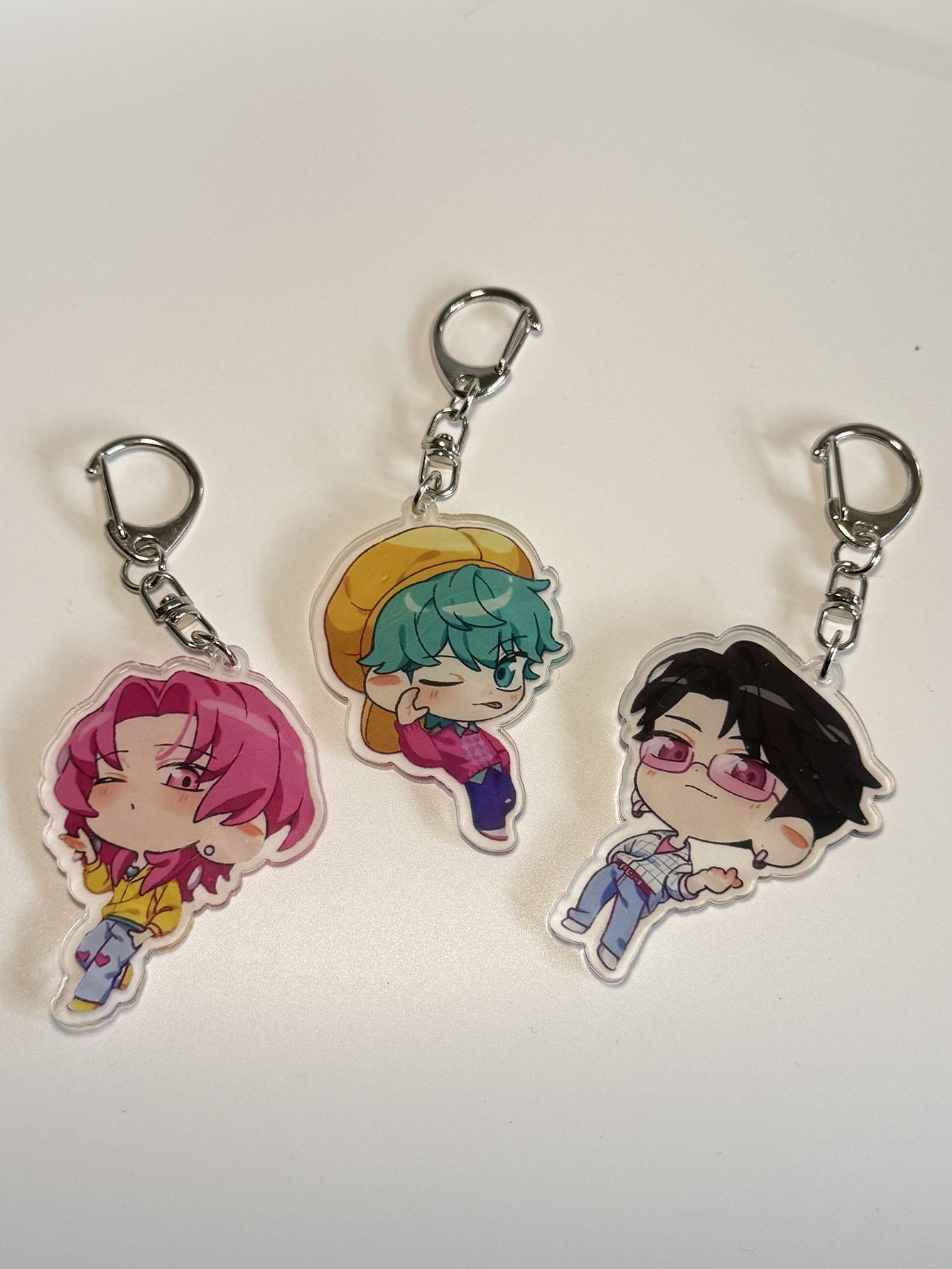 

3 Piece 2D Flat Acrylic Keychain Double-Sided Cartoon Character Pendant Cartoon Character Gift Suitable For Fans Birthday Gif