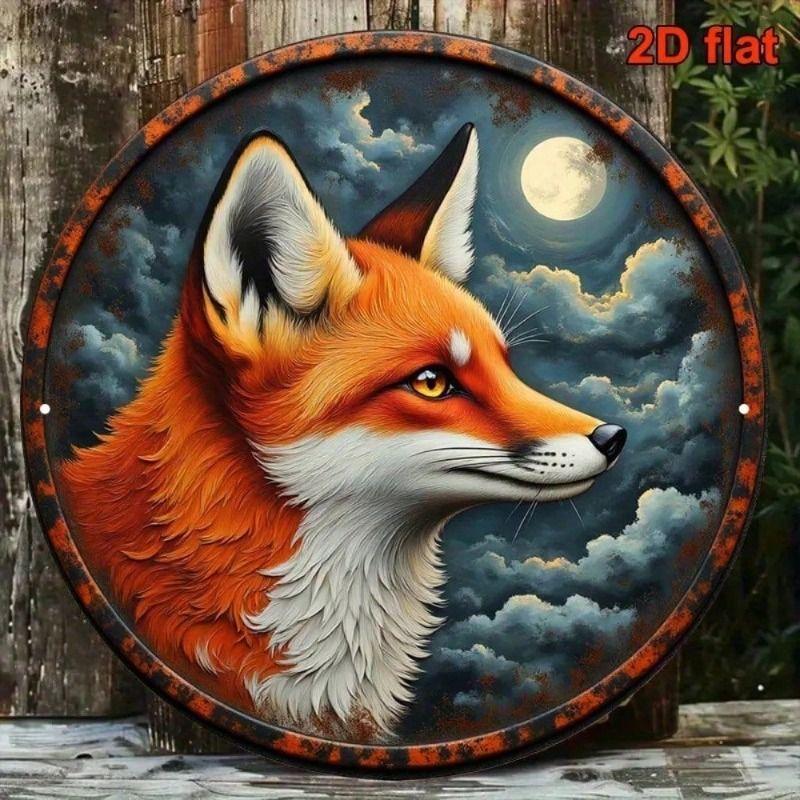 Metal Poster Wall Art Retro Fox Moon 8x8 inch for Living Room