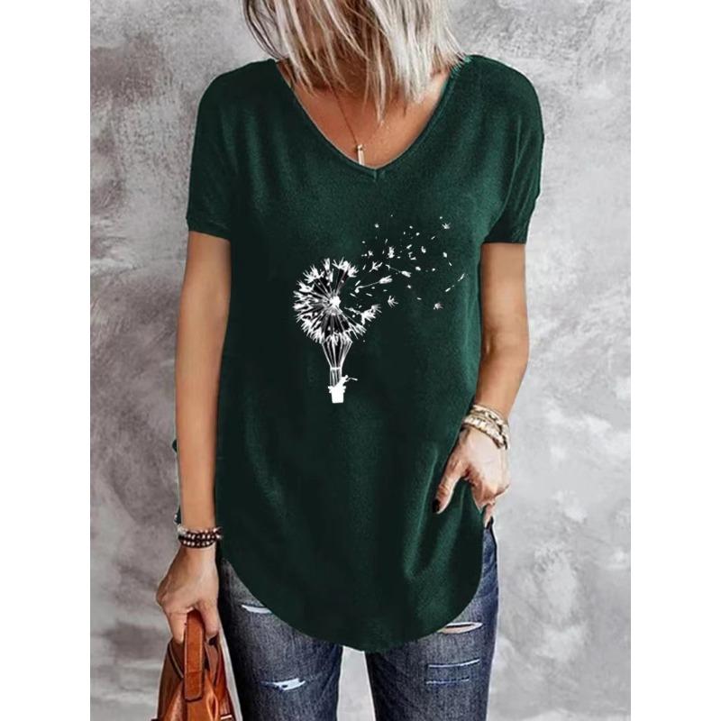 Dandelion Soft 3D Printed Y2k Fashion Women Basic T-Shirt Elegance Vintage Short Sleeve Elegant Casual Comfortable Polyester