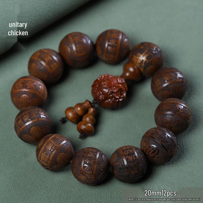Huanghuali Carved Twelve Zodiac Ethnic Buddhist Beads Bracelet for Men and Women