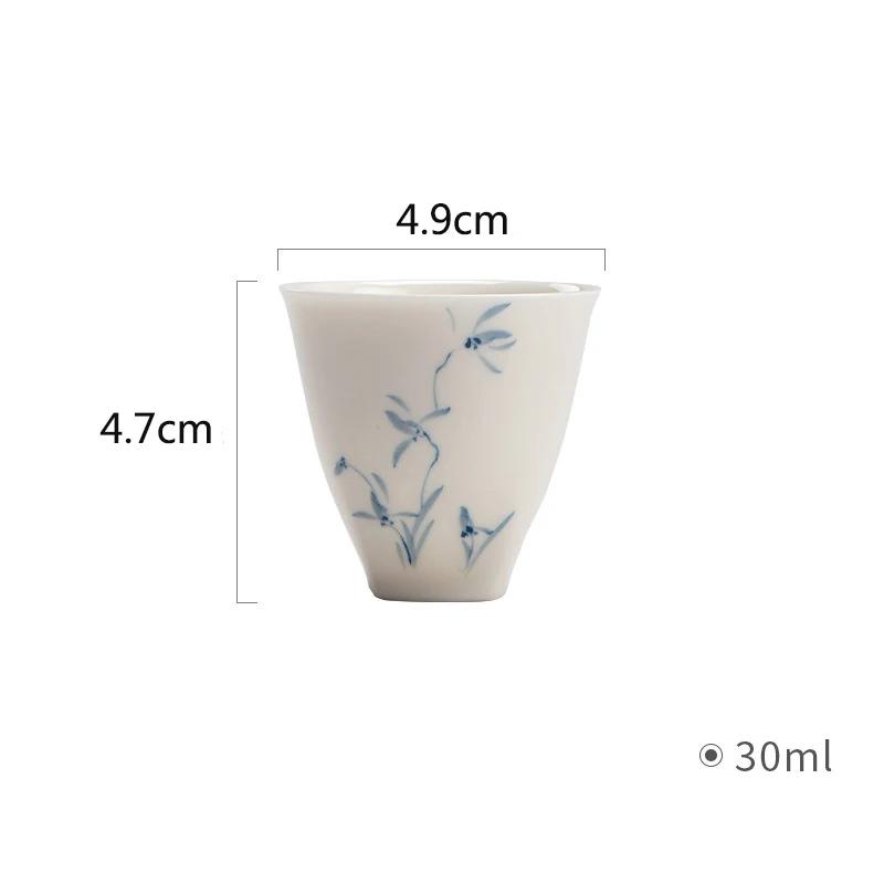 Porcelain Hand-painted Orchid Gaiwan Cover Bowl White and Blue Ceramic Tea Making Bowl Chinese Style Simple Tea Cup