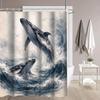 Watercolor Double Whale Breaching Illustration Shower Curtain 1Pc With 12 Hooks For Bathroom Home Decor Polyester 70.8X70.8 Inch