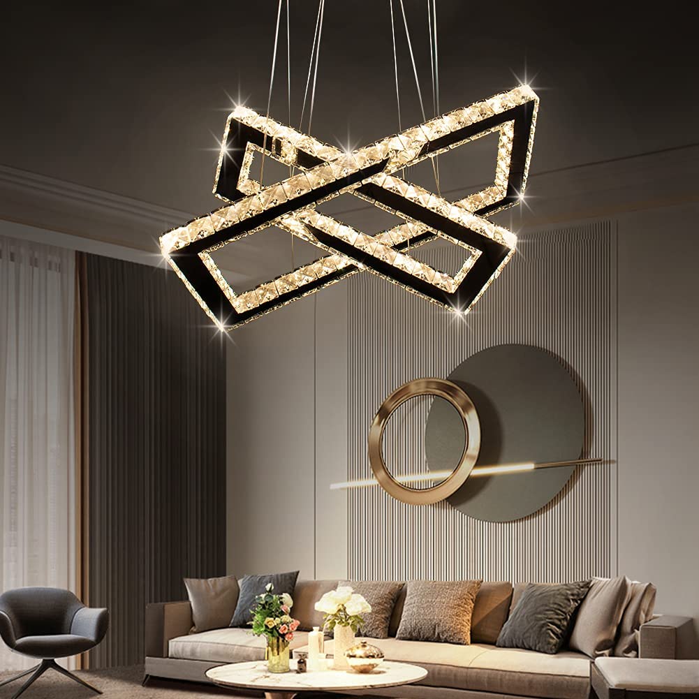 2 Rectangular Chandeliers and Hanging Lamps Pendant Luxury Chandelier Light for Living Room