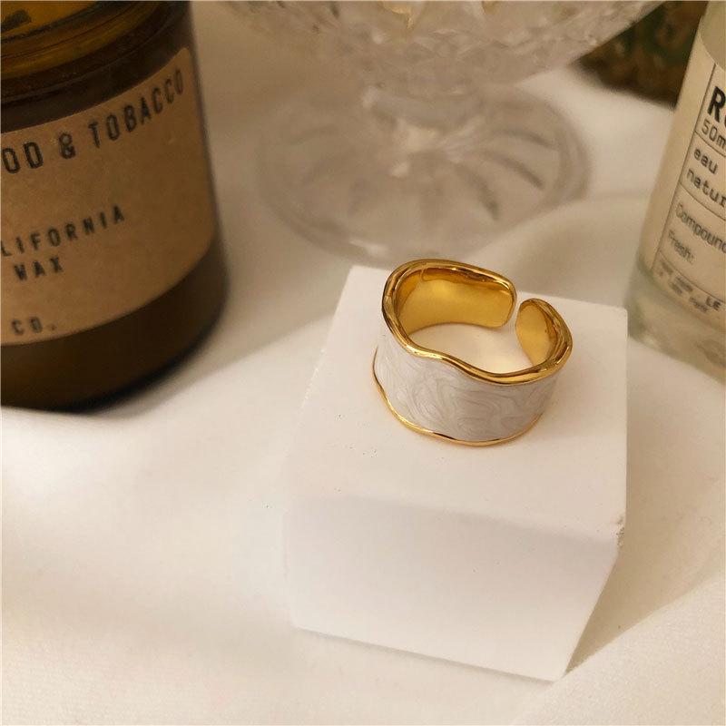 S925 Korean Fashion Enamel Drip Glaze Ring - Cool Style for Women & Students Adjustable Opening