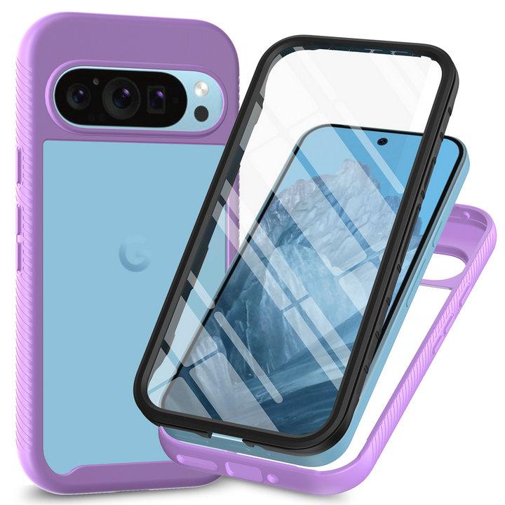 

Для Google Pixel 9 Pro XL 5G Crystal Case Front PET Film 360 Protect Hybird Bumper Funda Pixel 9 Pro XL Case Pixel9 Shockproof For Pixel 9 Pro XL&Case and PET Film фиолетовый