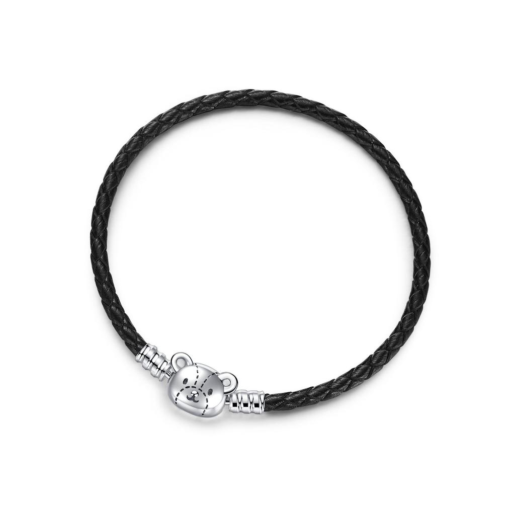  925 Silver Hello Kitty Leather Bracelet Women Femme Bear Snake Jewelry Gift Accessories Bangle