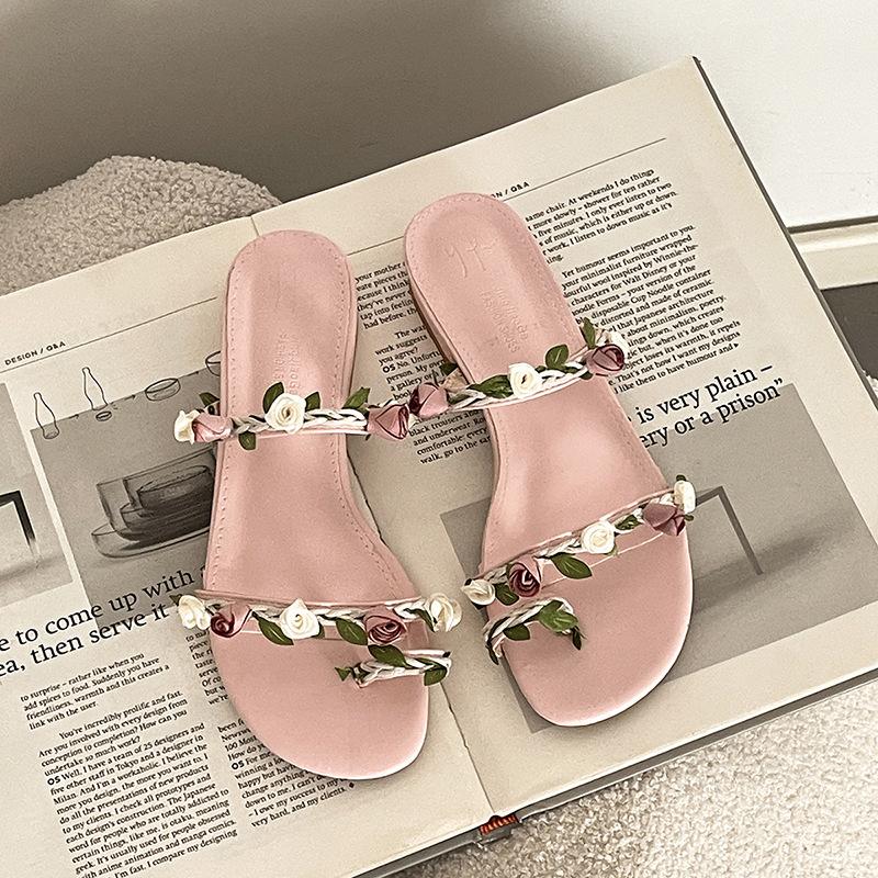 

Милые стильные босоножки на высоком каблуке женские новые цветочные крестики с модным летним платьем в стиле Мэри Джейн на каблуке-скосе классные тапочки 38 розовый