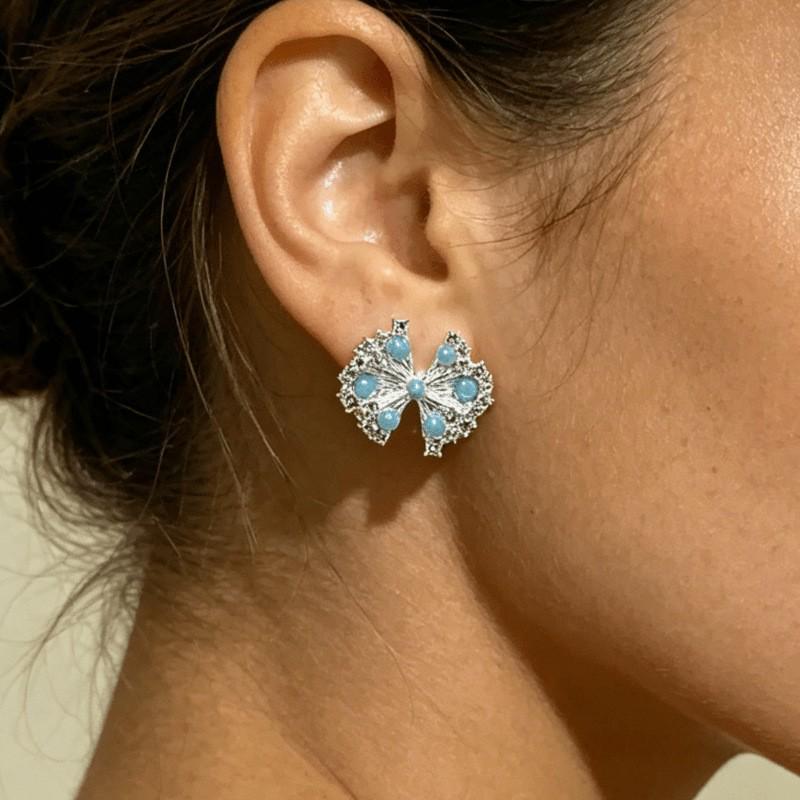 Elegant Blue Crystal Butterfly Pearl Stud Earrings for Women: High-End Design