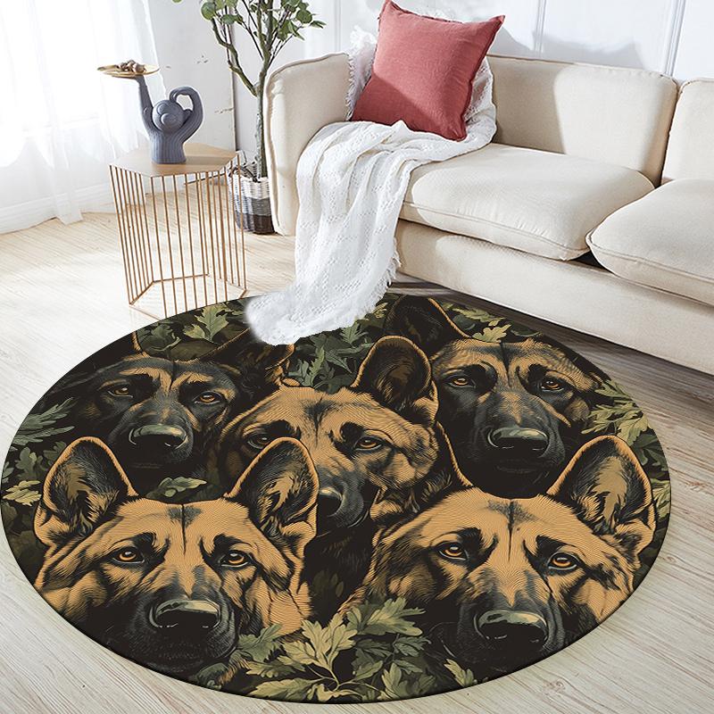 

German Shepherd pattern round rug,Carpet Rug for Living Room Bedroom Playroom ,Non-slip Floor Mat,Holiday Gifts and Birthday Gifts. 80cmx80cm