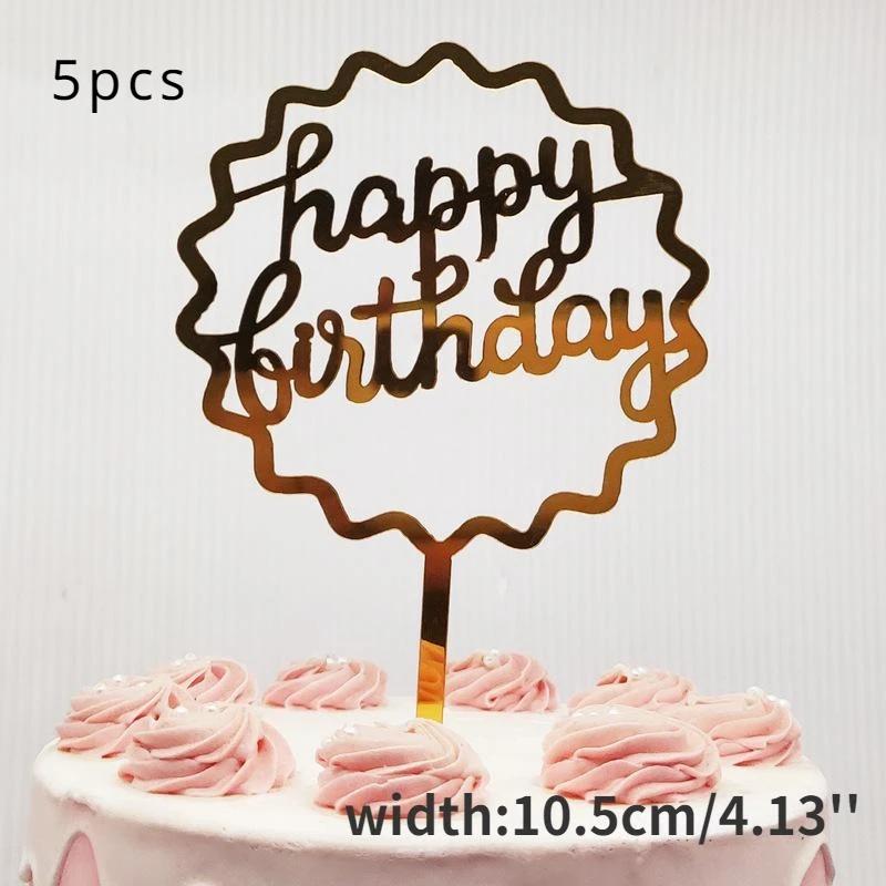 5 pcs Gold Acrylic Cake Topper 5pcs Happy Birthday Cake Topper Cake Decoration Supplies for Birthday Decorations