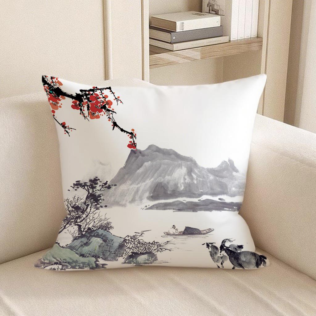 4Pc Traditional Landscape Printed Pillowcasesuitable For Sofa Car Bedroom Decorative Cushion Cover Pillow Cover