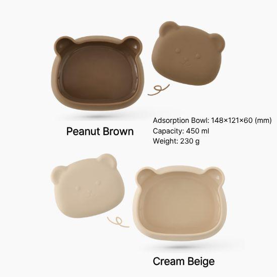 Atti Rabbit Baby Bear Silicone Suction Bowl Topping Based Weaning Container Toddler Feeding Dish Peanut Brown