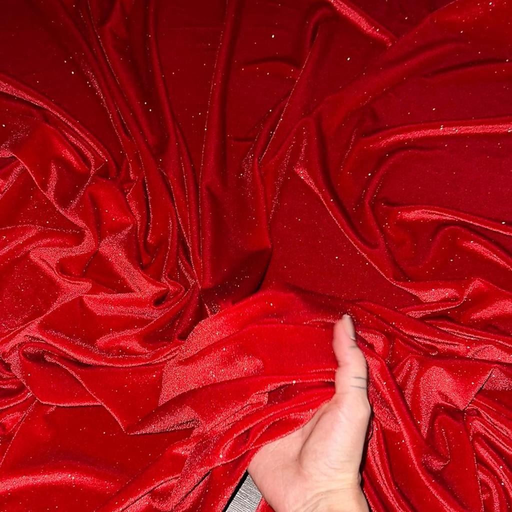 Glitter Velvet Fabric Soft Stretchy Cloth, Shimmer and Shine with Metallic Sparkle, Perfect for Dressmaking Costumes Upholstery
