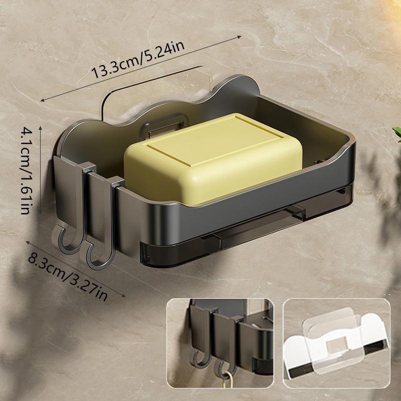 

Bathroom Soap Dishes Free-Punching Wall Mounted Sticker Soap Sponge Holder Organizer Double Drainage Dish With Hooks Accessories серый