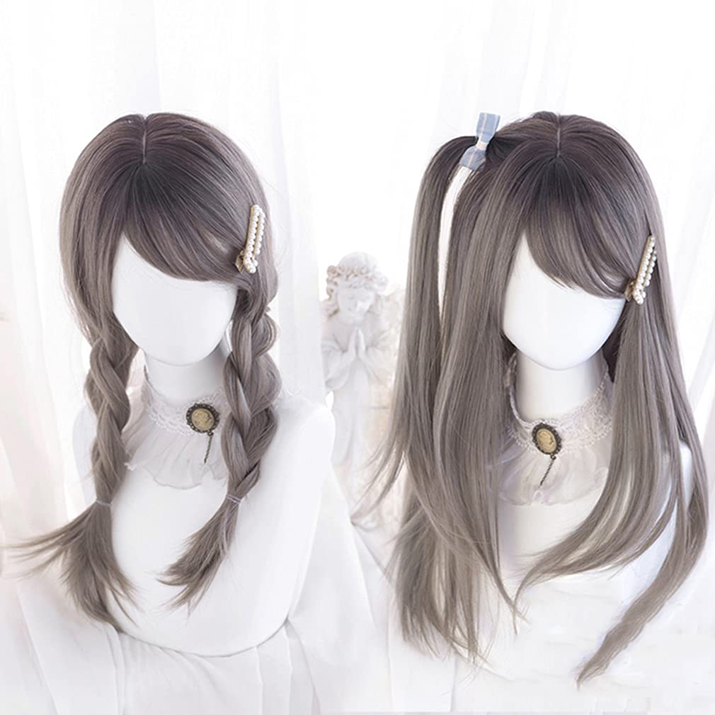 Gothic Long Gray Mori Princess Small Everyday Wig Lolita, Harajuku, Gal-style Wig, Heat-Resistant, Lolita, Hair, Girl, Dreamy, Cute, Style, Face,
