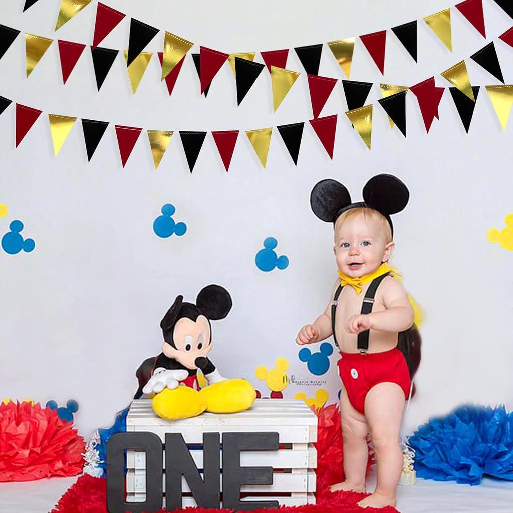 30 Ft Red Black and Gold Party Decorations Hanging Paper Triangle Banner Bunting Flag Pennant Garland for Graduation Birthday Bachelorette Engagement