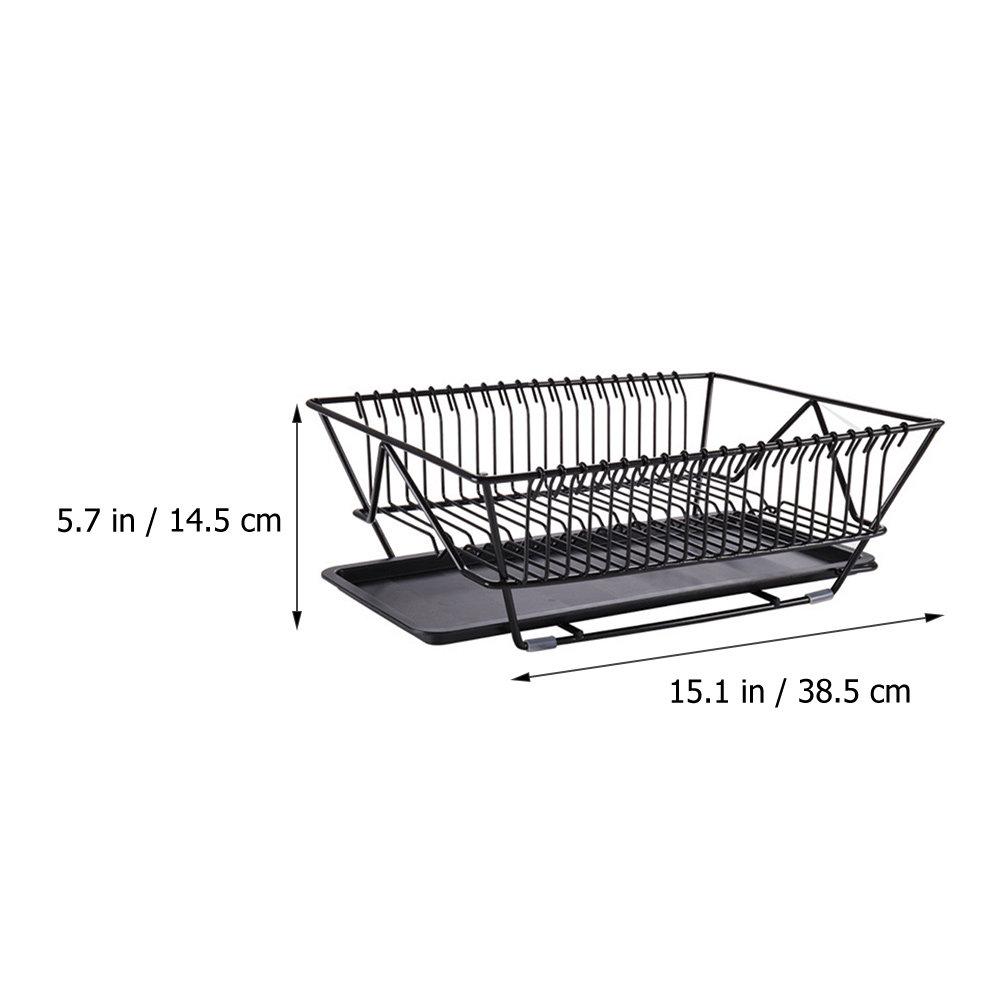 

Metal Dish Drying Rack for Kitchen Countertop Heavy Duty Corrosion Resistant Draining Basket with Removable Tray Modern Stylish чорний