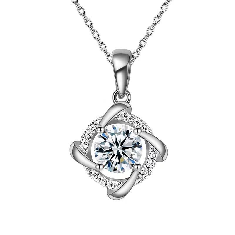 Creative Moissanite Rhinestone Windmill Pendant on White Gold-Plated O-Chain Necklace Gold