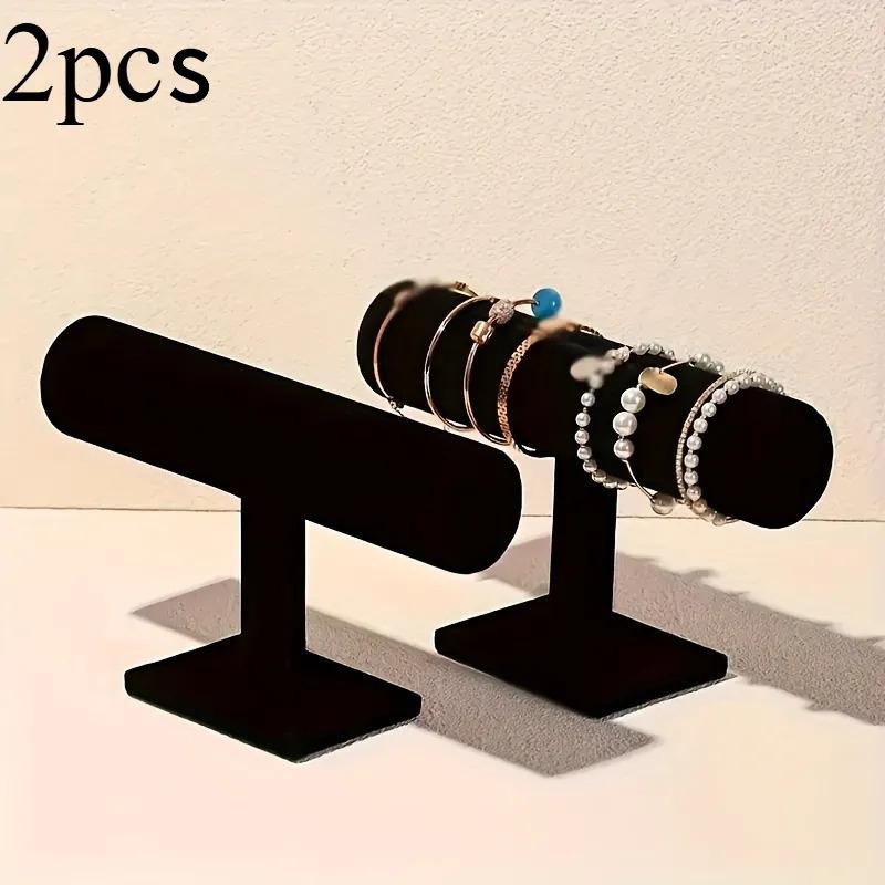 2Pcs Black Velvet Jewelry Display Stand With T-Bar - Heavy-Duty Bracelet And Necklace Organizer, Watch Holder, Sturdy Base Suitable For Dressing 2PCS Black Velvet Version