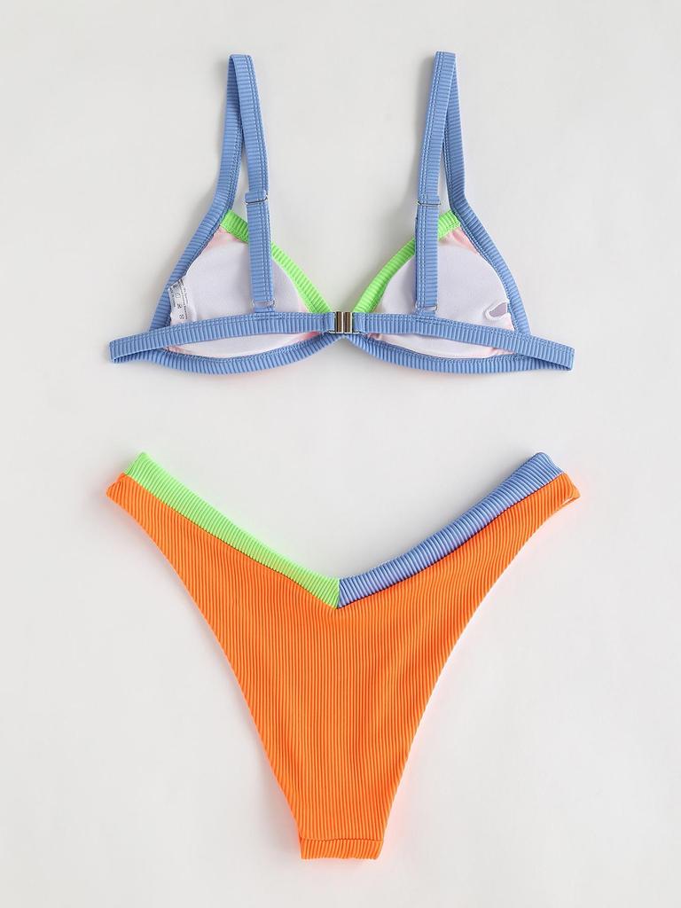 Yi Yong 2024 Seksowny Zestaw Bikini Damski z Patchworkiem w Bloki Kolorów